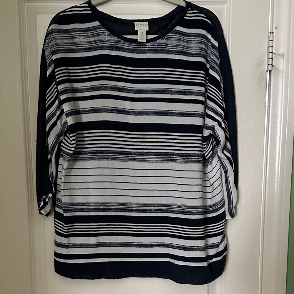 Striped Black and White Boatneck Knit Top